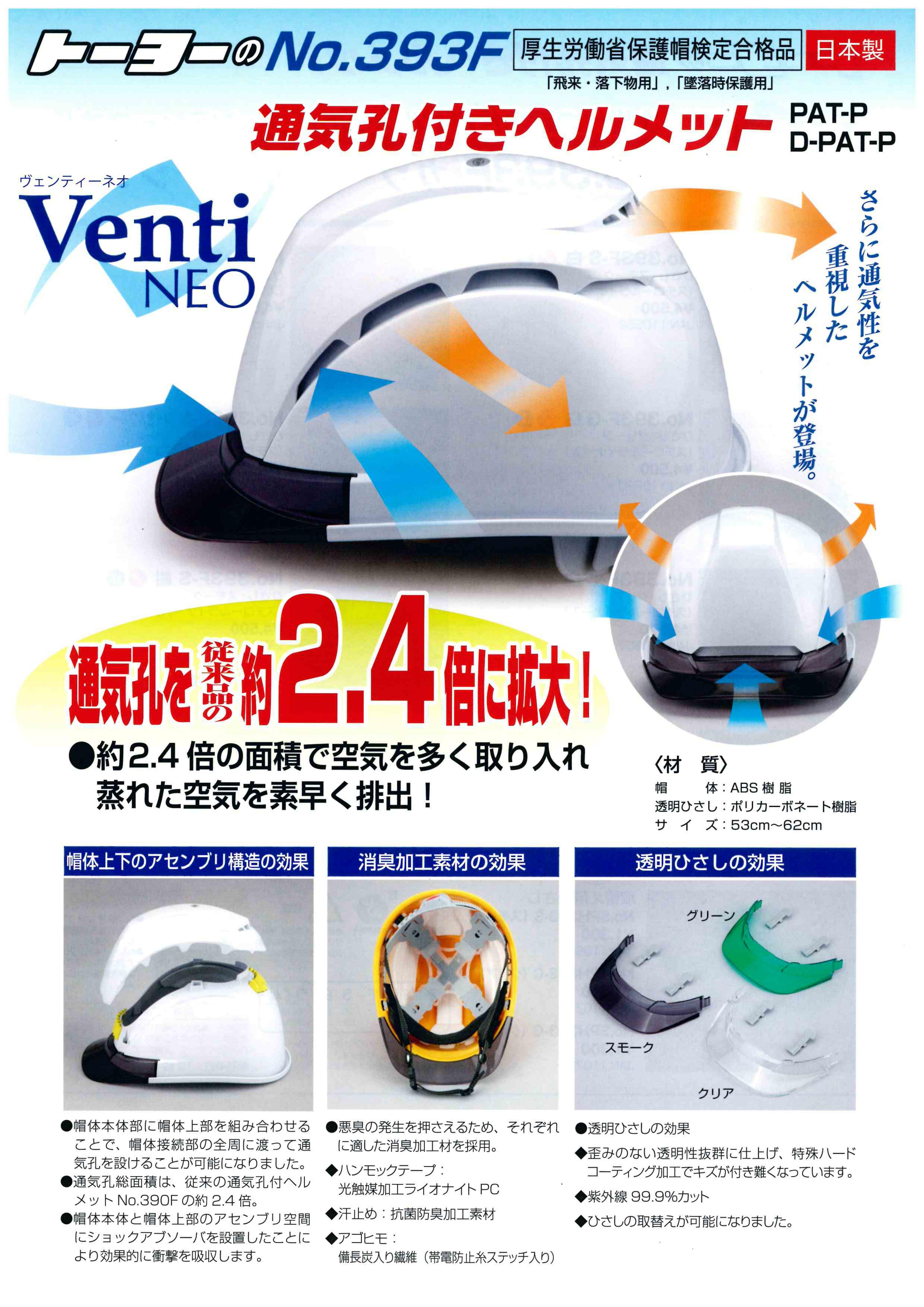 楽天 トーヨーセフティー ヴェンティーネオ Venti NEo 通気孔付きヘルメット うす黄色 No.393F-S TOYO SAFETY 