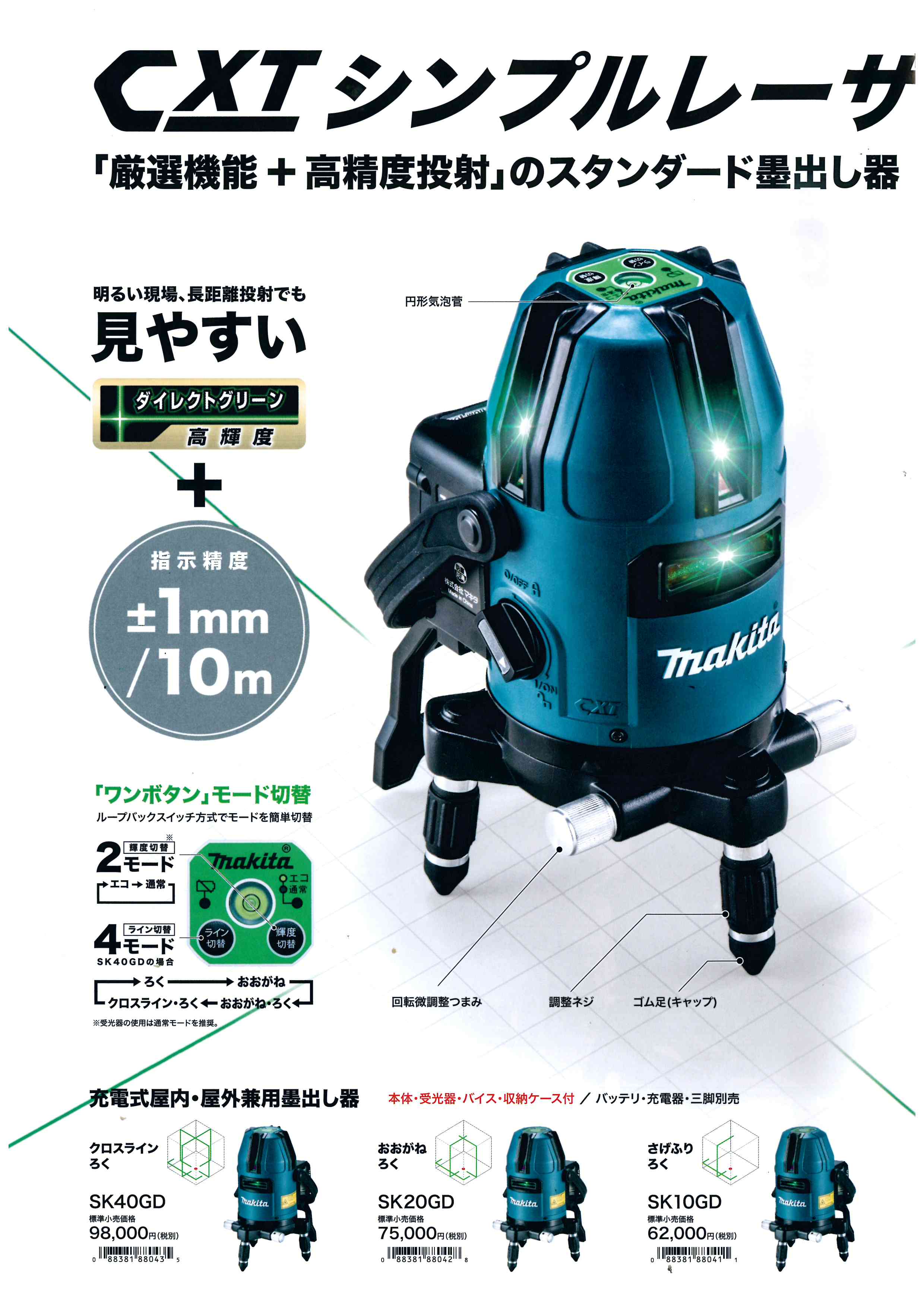 マキタ シンプルグリーンレーザー墨出器 ＳＫ４０ＧＤ ＳＫ２０ＧＤ ...