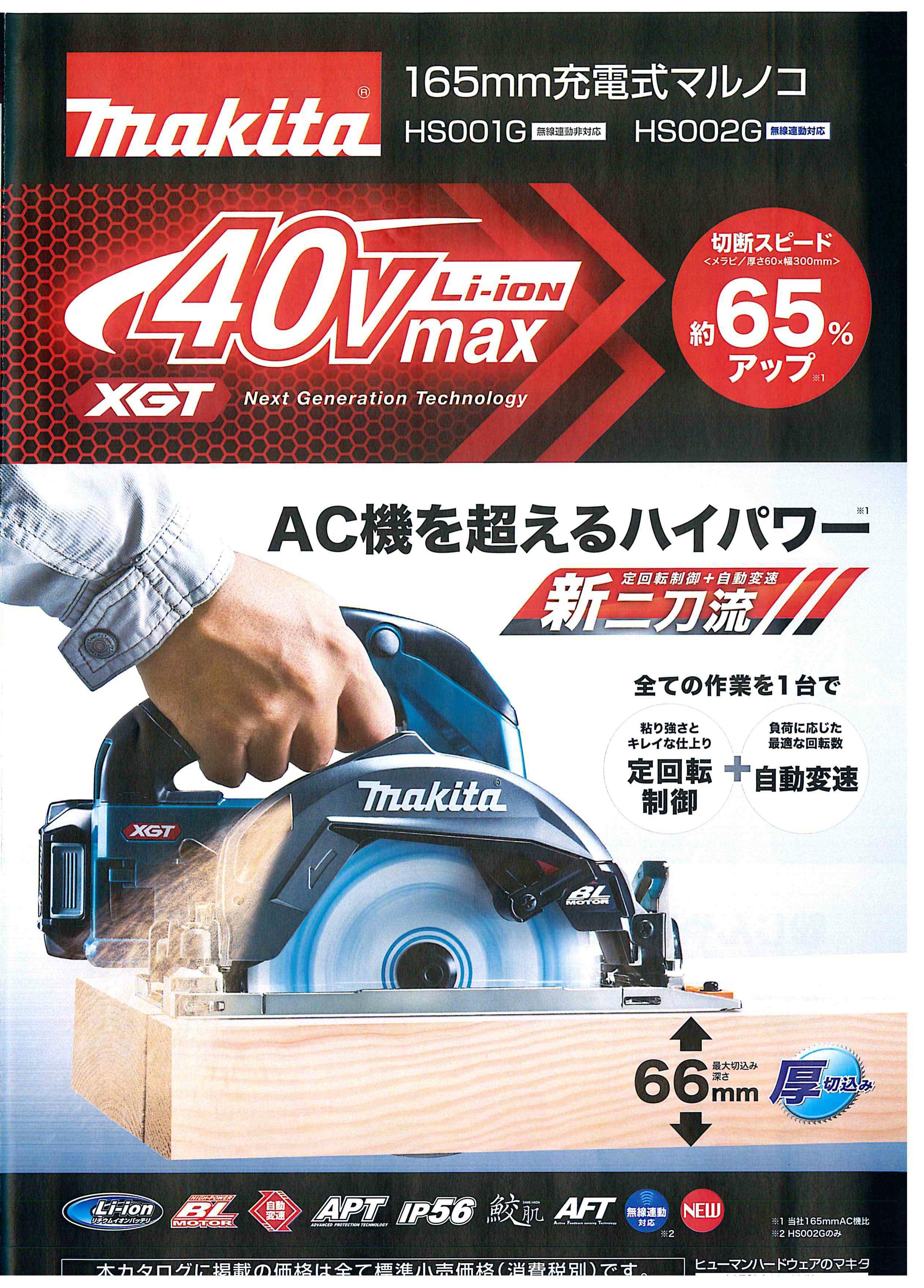 マキタ ４０Ｖ １６５ｍｍ充電マルノコ ＨＳ００１Ｇ（無線連動非対応 