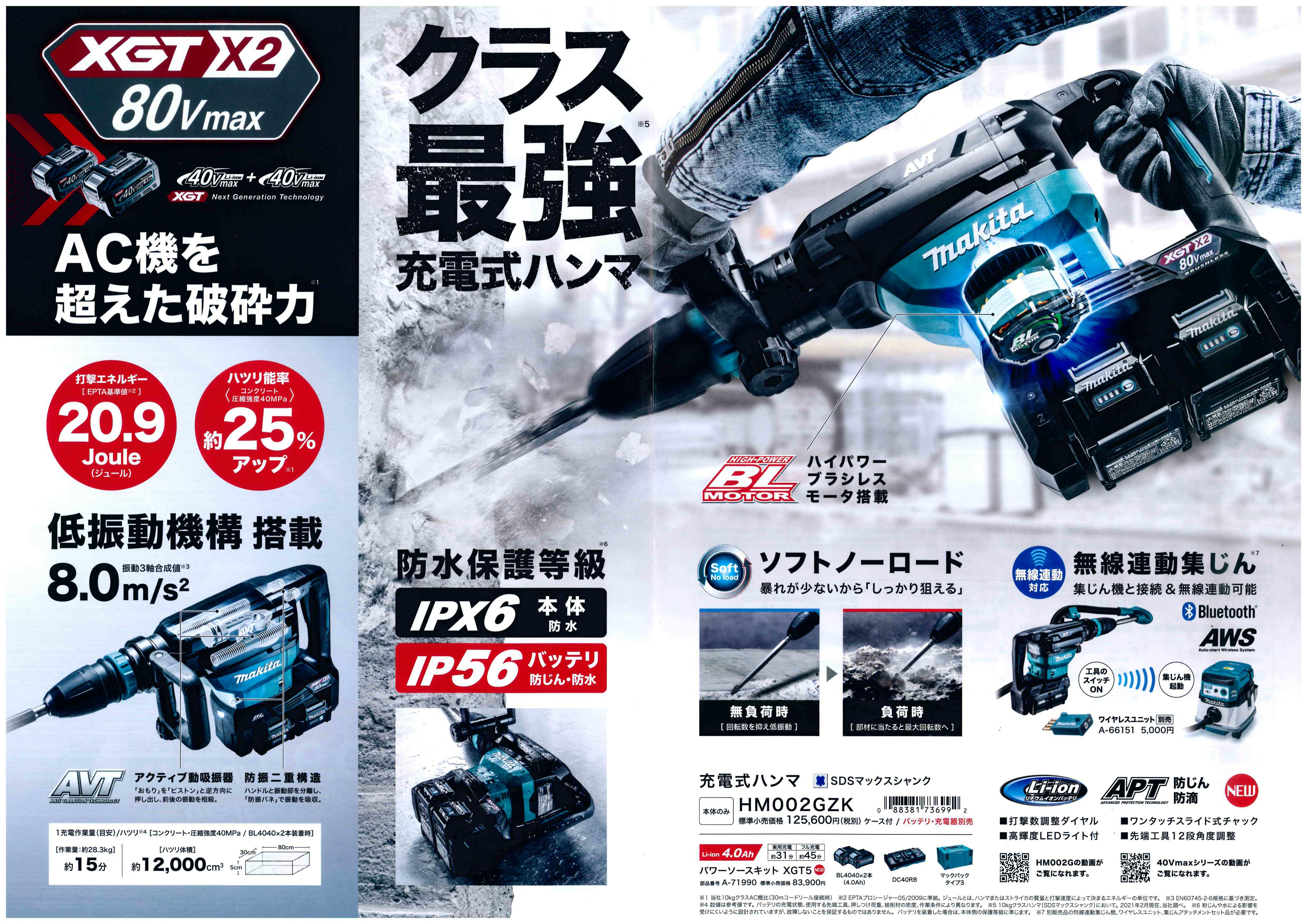 マキタ 充電式ハンマ HM001GZK 40Vmax対応 ケース付 SDSマックスシャンク makita 本体