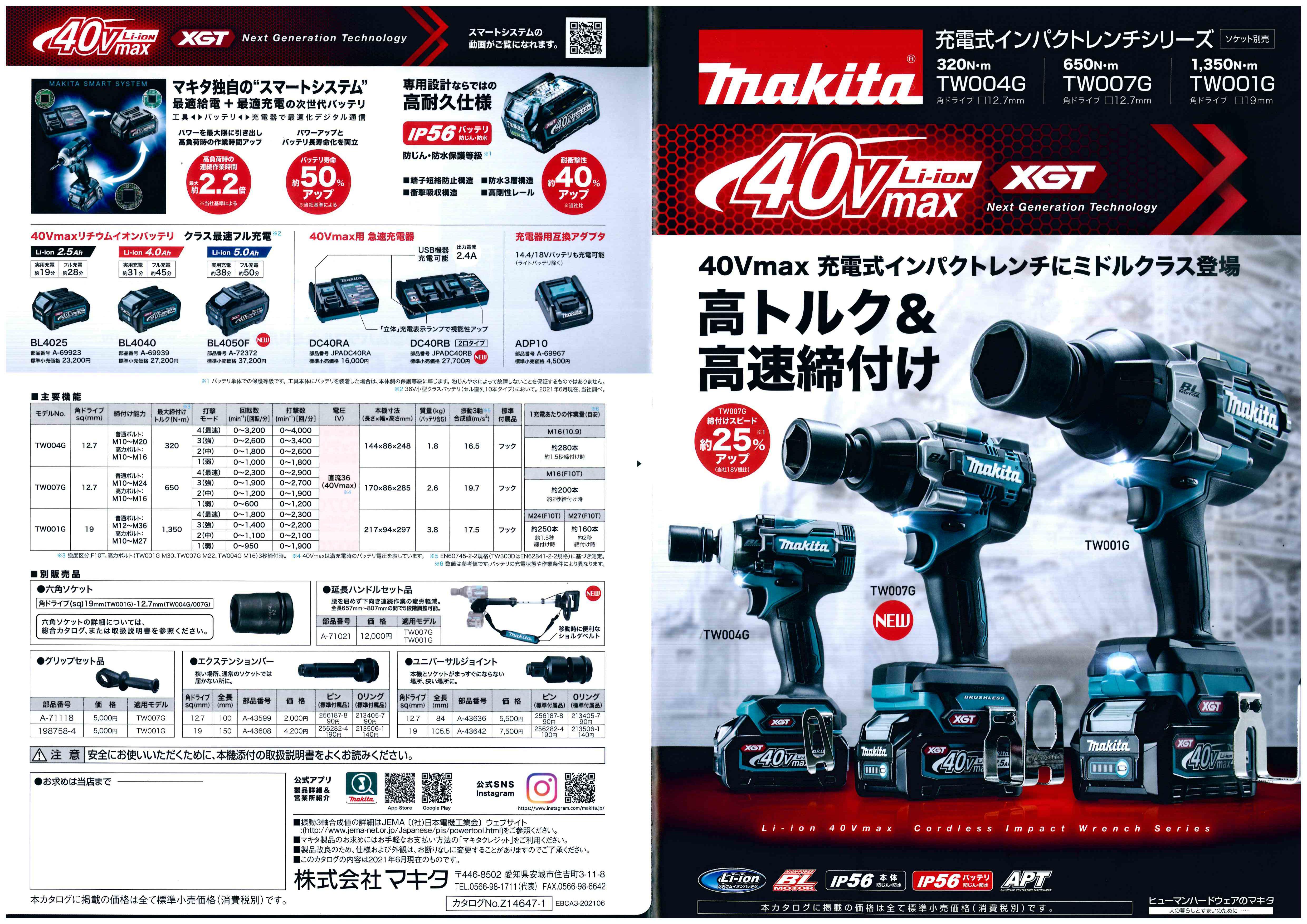 マキタ　40V　新品　充電式インパクトレンチ　TW007G